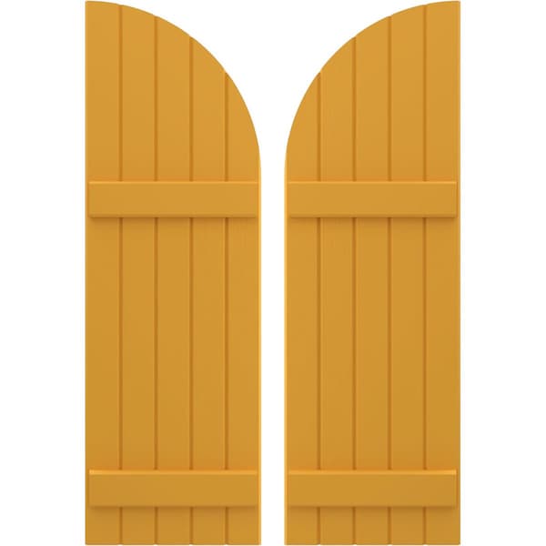 Ekena Millwork Americraft 5-Board (2 Batten) Wood Joined Board-n-Batten Shutters w/ Arch Top, ARW101BQ518X77TUH, PR ARW101BQ518X77TUH - main